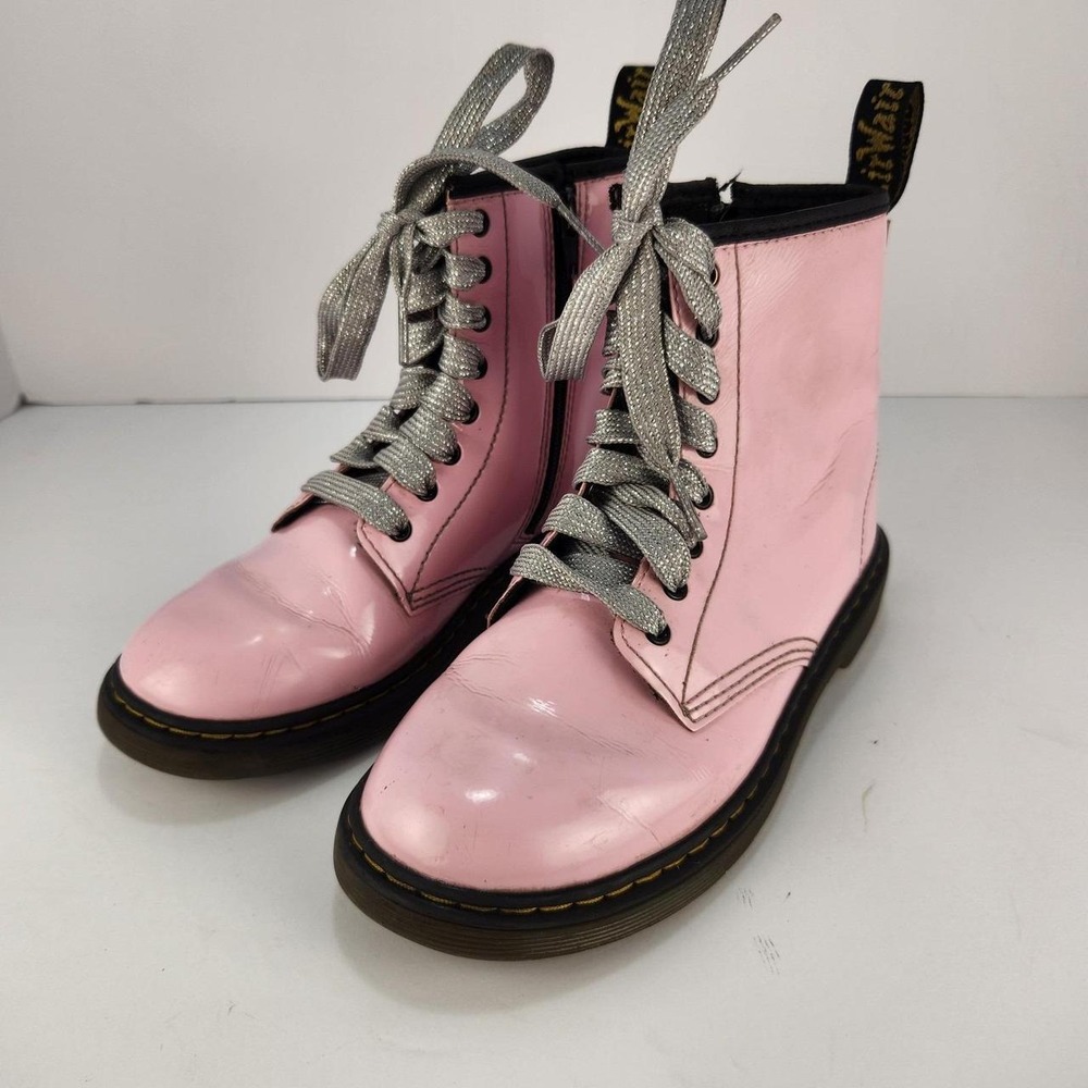 Dr. Martens 1460 Kids Pink Patent Leather Boots Youth Size 34 Lace Up Combat